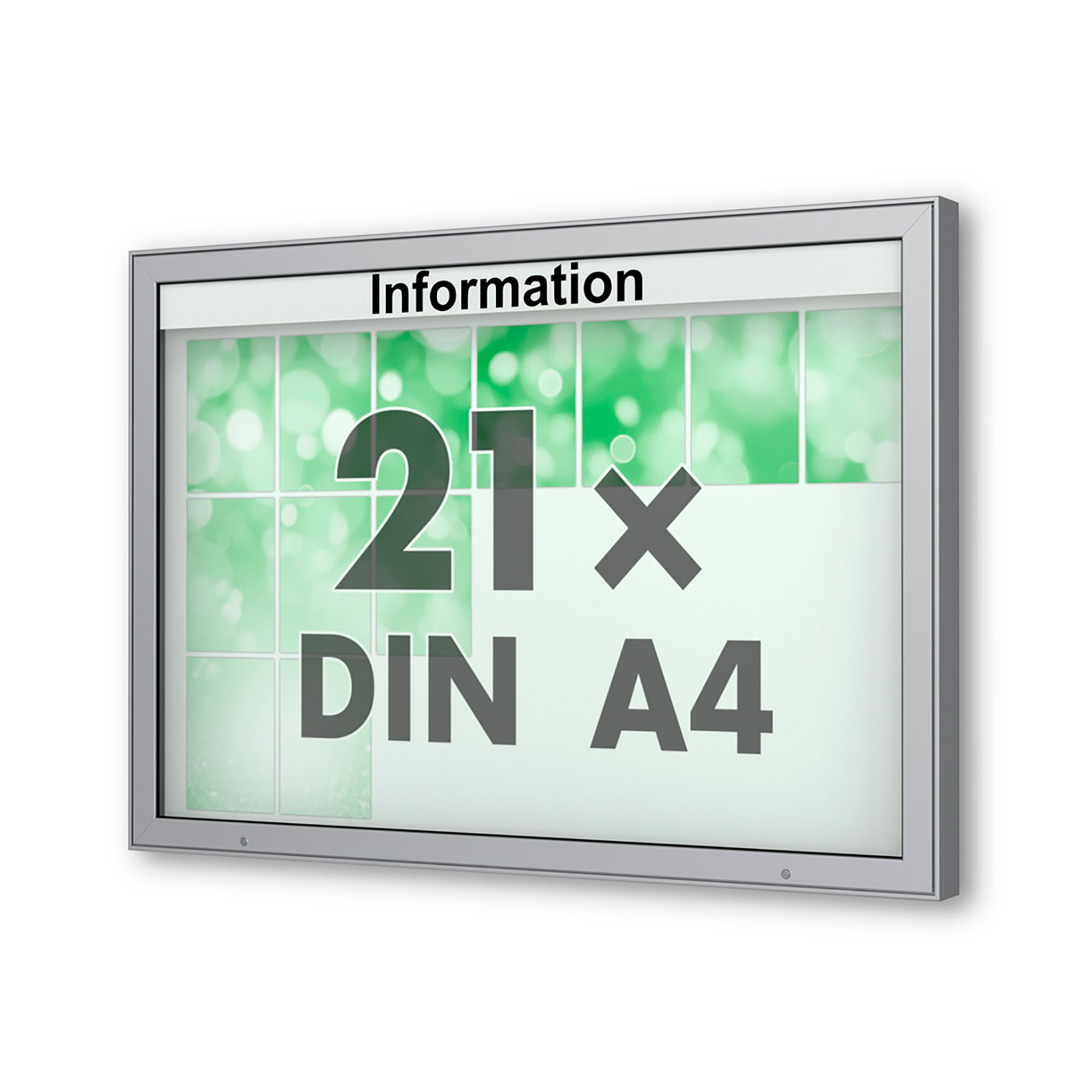 21 x DIN A4 Schaukasten Plenum eckig - der "Klassiker" - 100mm Bautiefe - Wandschaukasten mit optionaler LED-Beleuchtung